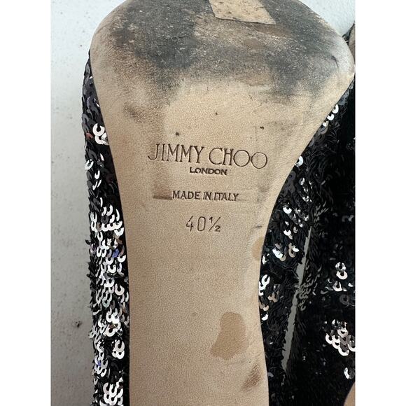 Jimmy Choo Abel Pumps Size 40.5 Sequin Black Silver Pointed Toe Stiletto - Picture 11 of 13